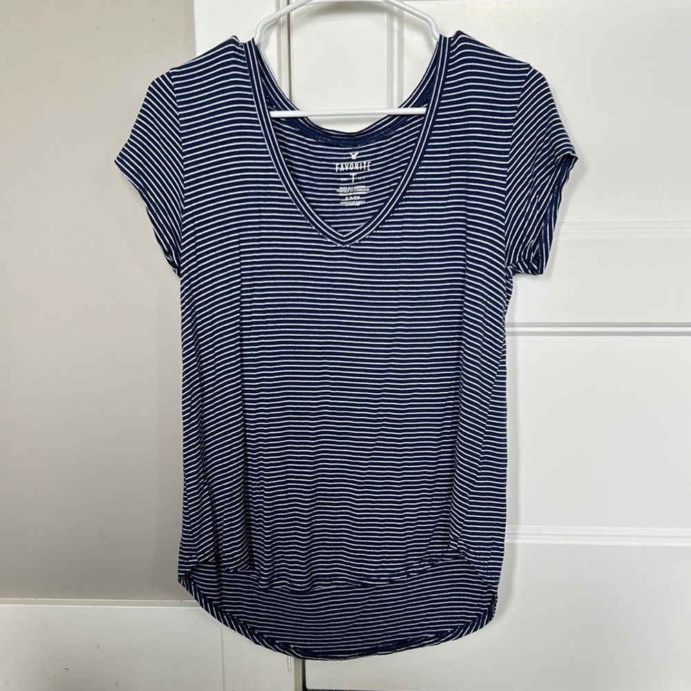 Women’s Small American Eagle Blue/White Stripped V-Neck